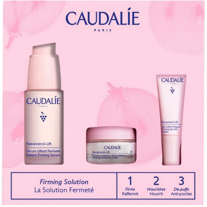 Набір Caudalie (Кодалі) Resveratrol-Lift Spring Set 2024 (Сироватка 30 мл+Гель-крем для контуру очей 5 мл+Кашемір крем 15 мл) ADD