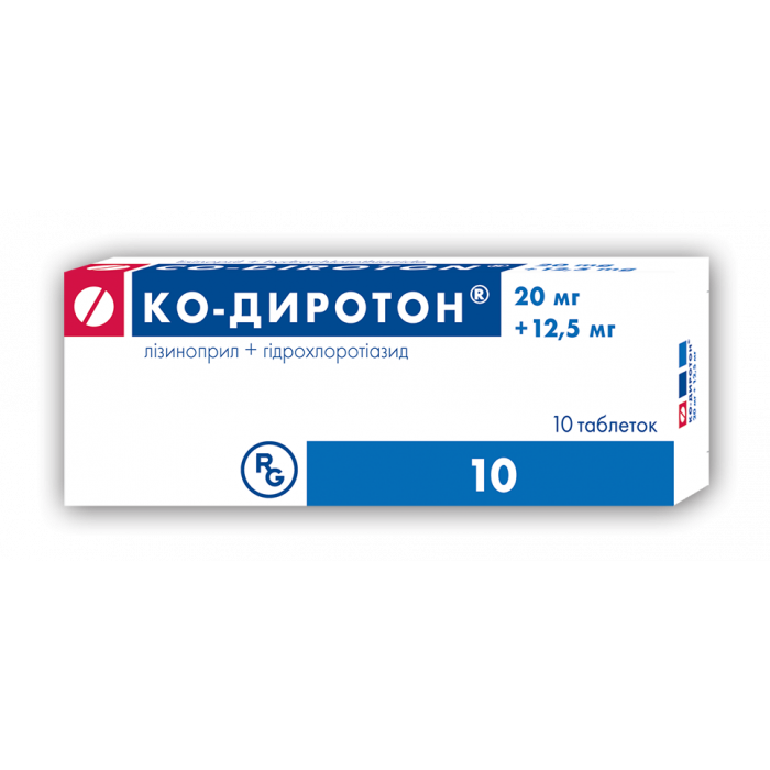 Ко-діротон 20 + 12,5 мг таблетки №10 в інтернет-аптеці