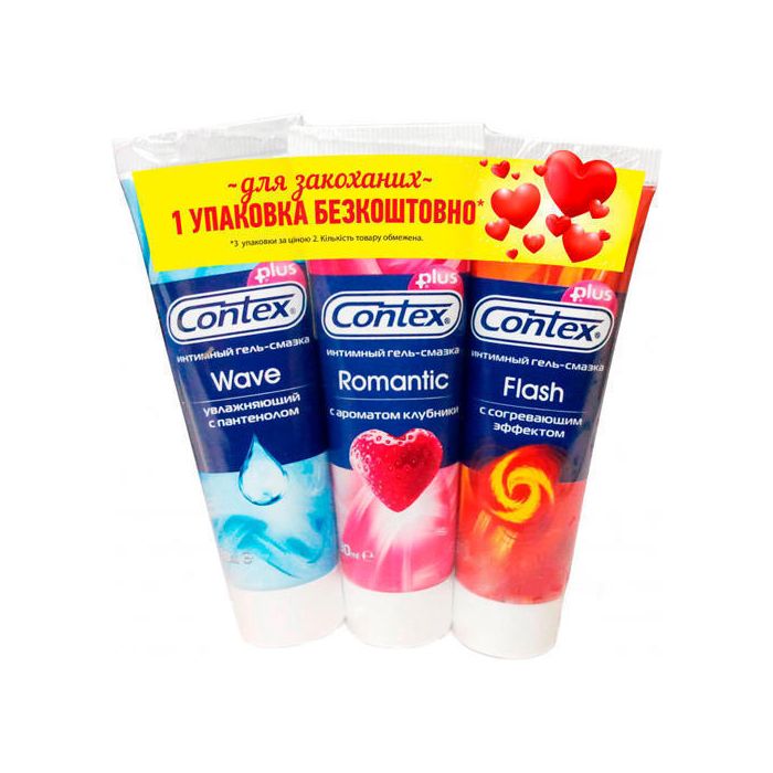 Гель-змазка Contex Wave 30 мл + Romantic + Flash (1 упаковка безкоштовно) - фото №1 Гель-змазка Contex Wave 30 мл + Romantic + Flash (1 упаковка безкоштовно) в інтернет-аптеці