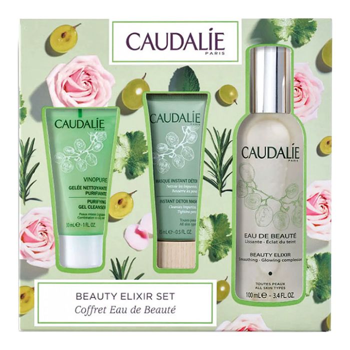 Набір Caudalie Export Beauty Elixir (Еліксир-вода для обличчя 100 мл, Желе для очищення обличчя 30 мл, Маска детокс 15 мл) ціна