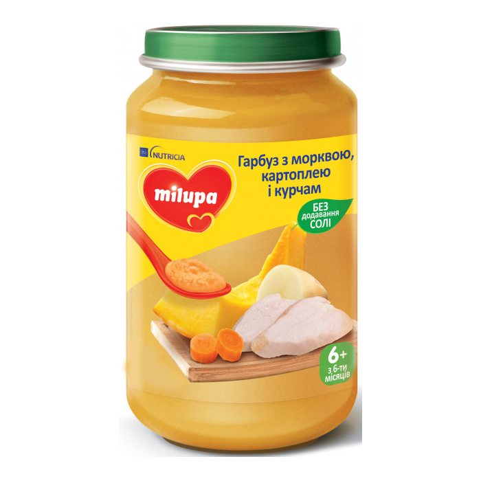Пюре овочево-м’ясне Milupa Гарбуз з морквою, картоплею і курчам для дітей від 6 місяців 190 г в аптеці