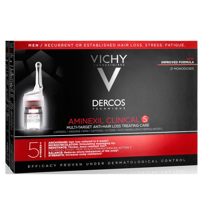 Засіб Vichy Dercos Aminexil Clinical 5 проти випадіння волосся комплексної дії для чоловіків (монодози 21 х 6 мл) недорого