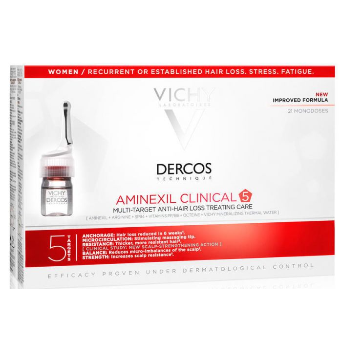 Средство Vichy Dercos Aminexil Clinical 5 против выпадения волос комплексного действия для женщин (монодозы 21 х 6 мл) в интернет-аптеке