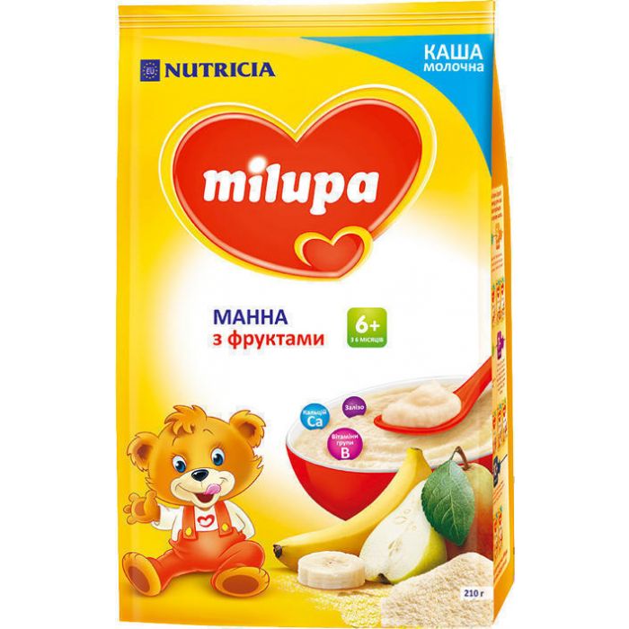 Каша Milupa молочна суха швидкорозчинна манна з фруктами (з 6 місяців) 210 г в інтернет-аптеці