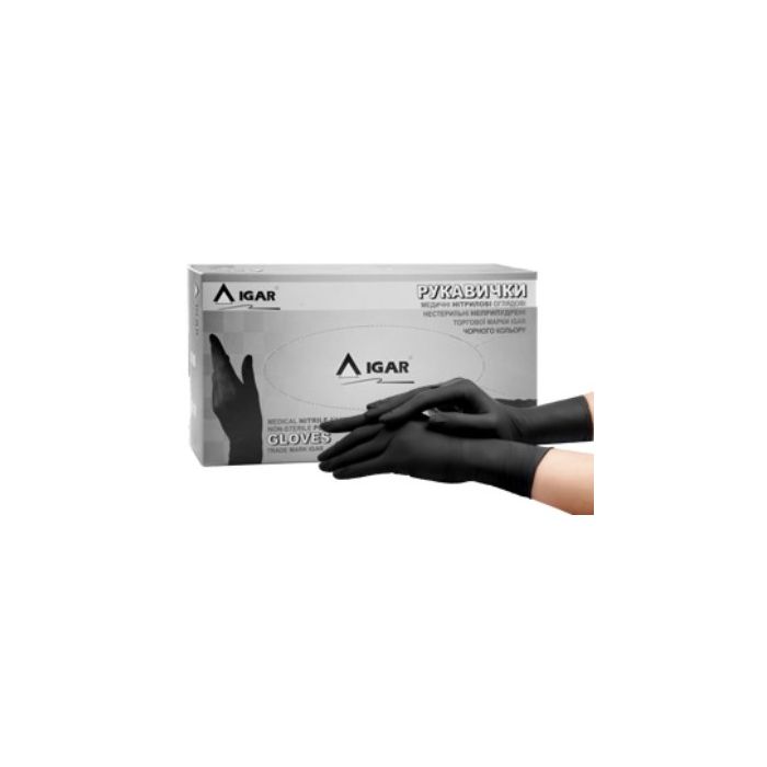 Рукавички оглядові IGAR Gloves Black нітрилові неприпудрені нестерильні чорні (р. S) №200 в Україні