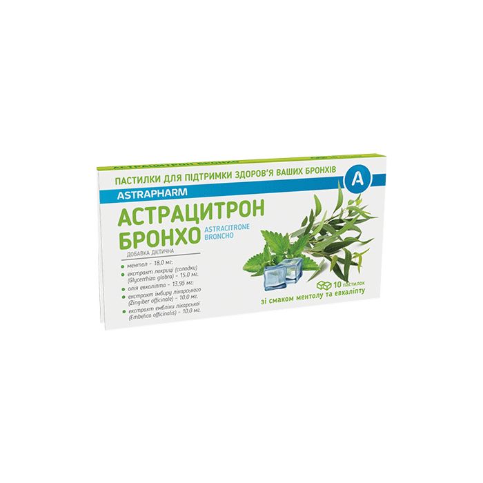 Астрацитрон Бронхо пастилки зі смаком ментолу та евкаліпту по 1,5 г №10 ціна