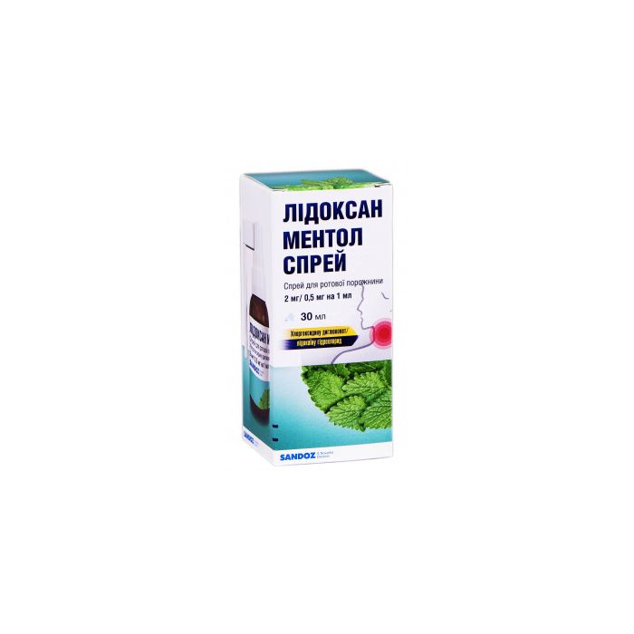 Лідоксан ментол спрей 2 мг+0,5 мг/1 мл. флакон 30 мл в інтернет-аптеці