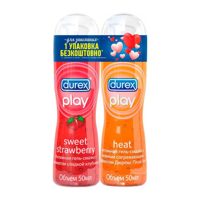 Гель-змазка Durex Play Heat 50 мл + Durex Play Sweet Strawberry 50 мл (1 упаковка безкоштовно) - фото №1 Гель-змазка Durex Play Heat 50 мл + Durex Play Sweet Strawberry 50 мл (1 упаковка безкоштовно) в інтернет-аптеці