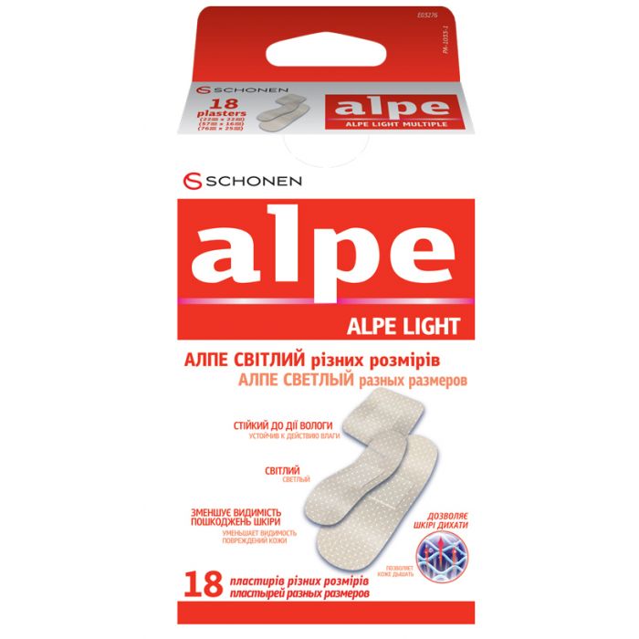 Лейкопластир Alpe світлий різних розмірів №18 (76х25 мм №6, 57х16 мм №6, 22х22 мм №6) в інтернет-аптеці