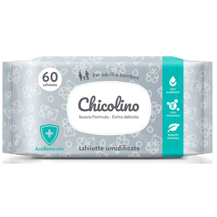Серветки вологі Chicolino для дорослих і дітей антибактеріальні 60 шт. в аптеці