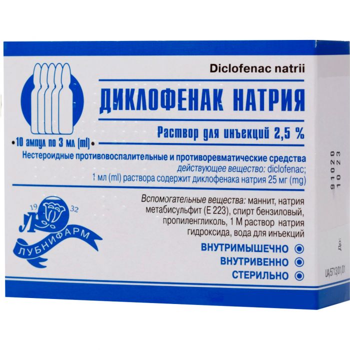 Диклофенак натрия 2,5% раствор для инъекции 3 мл ампулы №10 в аптеке
