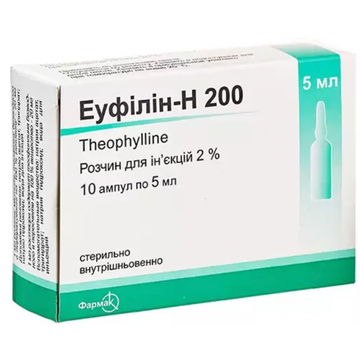 Еуфілін-Н 200 2% розчин для ін'єкцій 5 мл ампули №10 в Україні
