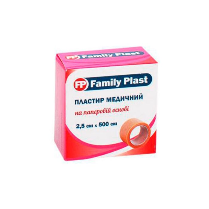 Пластир Family Plast медичний на нетканій основі коробка з картону з підвісом 2,5 см*500 см  замовити