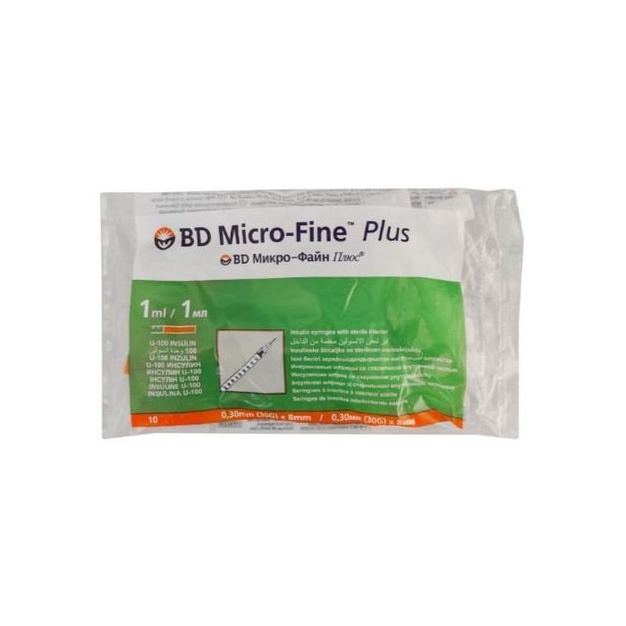 Шприц одноразовий інсуліновий U-100 Micro-Fine Plus (0.3х8) 30G 1 мл №10 в аптеці