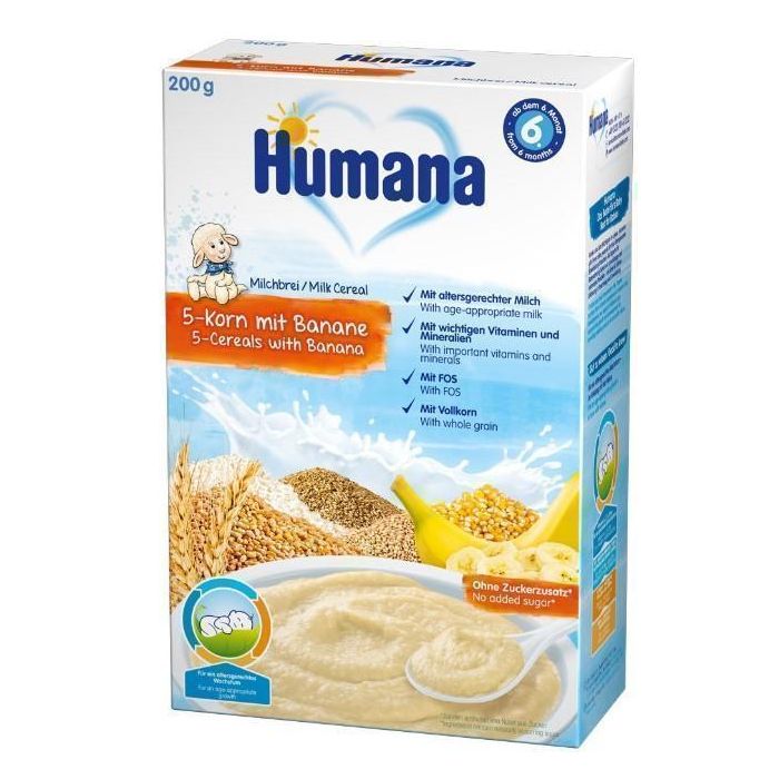 Каша Humana молочна 5 злаків з бананом (з 6 місяців) 200 г замовити