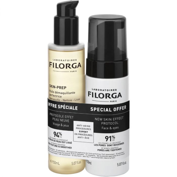 Набір Filorga (Філорга) Skin-Prep (Олія очищувальна 150 мл+Мус ензимний очищувальний 150 мл) - фото №1 Набір Filorga (Філорга) Skin-Prep (Олія очищувальна 150 мл+Мус ензимний очищувальний 150 мл) в інтернет-аптеці