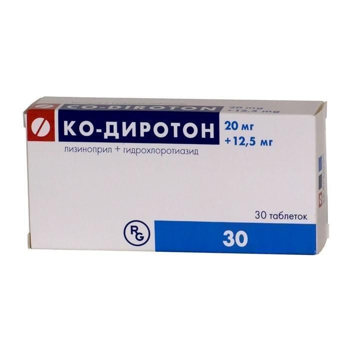 Ко-диротон 20 мг/12,5 мг таблетки №30