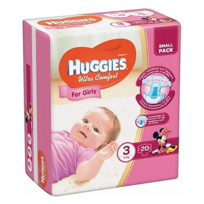Підгузки Huggies Ultra Comfort р.3 (5-9 кг) для дівчаток 20 шт ціна