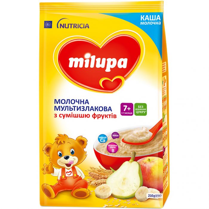 Каша Milupa молочная мультизлаковая со смесью фруктов, с 7 месяцев, 210 г недорого