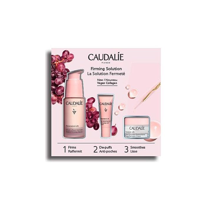 Набір Caudalie Resveratrol Lift Set (Гель-крем для контуру очей 5 мл + Крем кашемір 15 мл + Сироватка-Зміцнення 30 мл) ціна