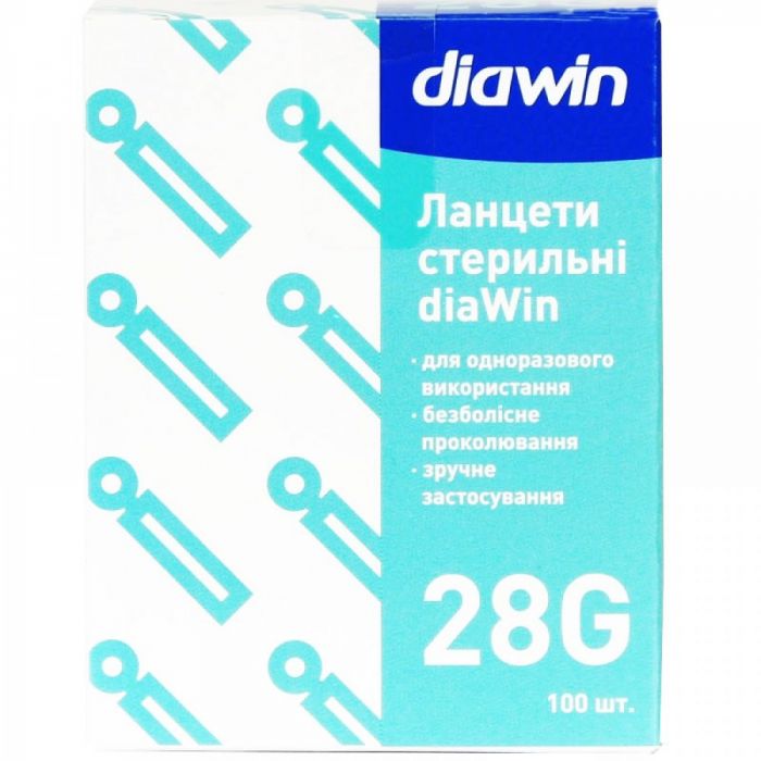 Ланцети Diawin медичні, стерильні G28, 100 шт. ціна