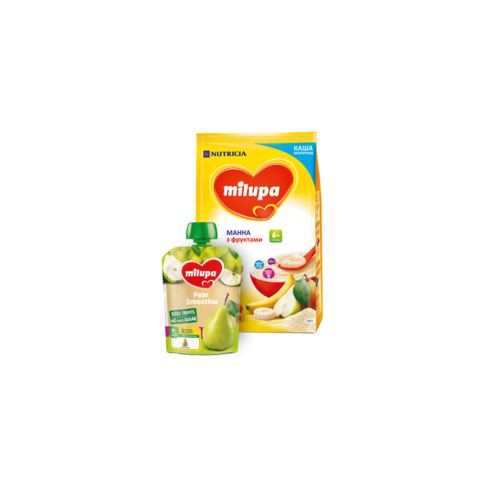 Каша Milupa манна з фруктами для дітей від 6-ти місяців 210 г + дитяче пюре Milupa груша 80 г (безкоштовно) в Україні