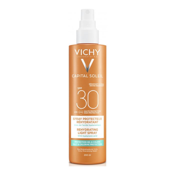 Спрей Vichy Capital Soleil сонцезахисний з гіалуроновою кислотою водостійкий для тіла SPF30 200 мл - фото №1 Спрей Vichy Capital Soleil сонцезахисний з гіалуроновою кислотою водостійкий для тіла SPF30 200 мл в інтернет-аптеці