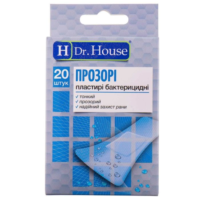 Пластир H Dr. House прозорий бактерицидний на полімерній основі 7,2 см х 2,3 см №20