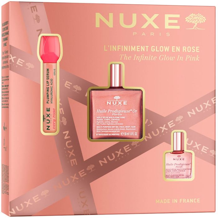 Набор Nuxe (Нюкс) L'infiniment Glow En Rose (Масло сухое золото 50 мл+Сыворотка для губ 8 мл+Масло сухое 10 мл)