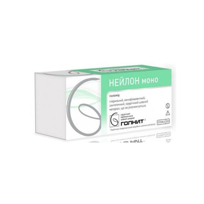 Шовный материал Нейлон черный моно 1-0 обратно-режущая иголка 40 мм 1/2 75 см