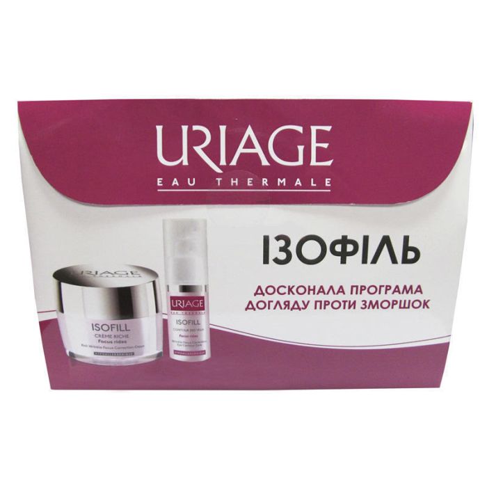 Набор Uriage Isofil (Крем Риш 50 мл + Крем для глаз 15 мл-40% + Термальная вода Uriage (Урьяж) 50 мл + Скраб 15 мл)