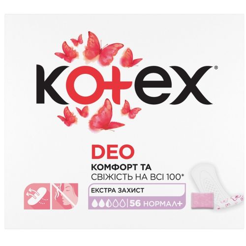 Щоденні прокладки Kotex Normal Plus Deo №56 в Україні - фото №1 Щоденні прокладки Kotex Normal Plus Deo №56 в Україні