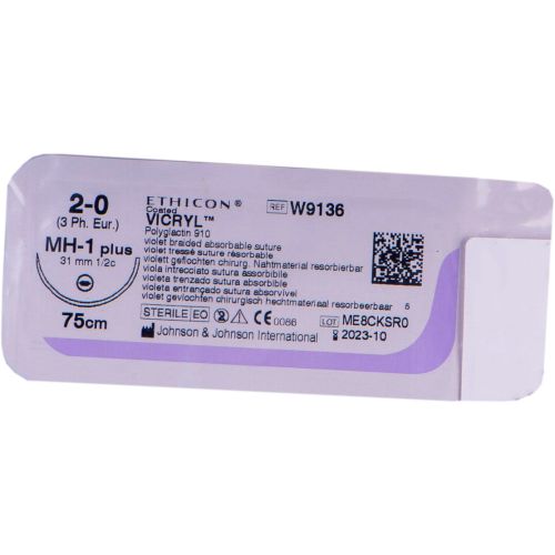 Шовний матеріал Вікрил р.USP 2-0, колюча голка 30 мм, 1/2 кола, довжина 75 см, W9136 в місті Канів : ціни, характеристика.  - фото №1 Шовний матеріал Вікрил р.USP 2-0, колюча голка 30 мм, 1/2 кола, довжина 75 см, W9136 в місті Канів : ціни, характеристика.