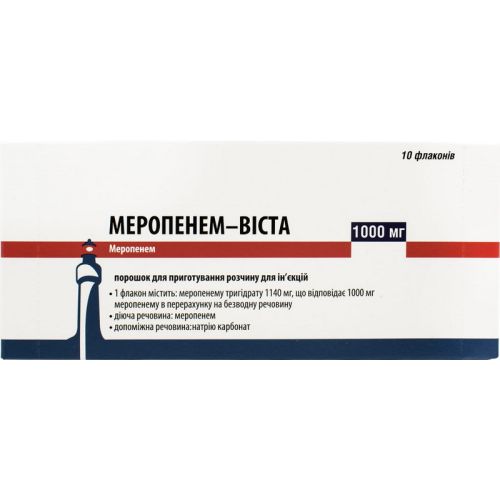 Меропенем-Виста 1000 мг порошок для раствора №10 в городе Вышгород : цены, характеристики.  - фото №1 Меропенем-Виста 1000 мг порошок для раствора №10 в городе Вышгород : цены, характеристики.