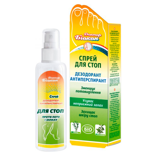 Спрей дезодорант Доктор Биокон антиперспирант для стоп 80 мл в городе Рахов : цены, характеристики.  - фото №1 Спрей дезодорант Доктор Биокон антиперспирант для стоп 80 мл в городе Рахов : цены, характеристики.