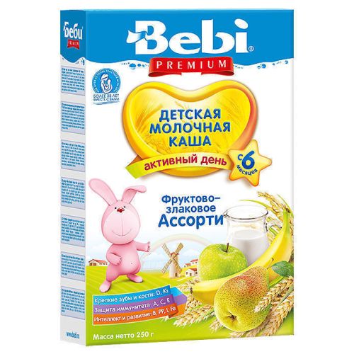 Каша молочная Bebi Premium фруктово-злаковое ассорти с 6 месяцев 250 г в Киеве : цены, характеристики.  - фото №1 Каша молочная Bebi Premium фруктово-злаковое ассорти с 6 месяцев 250 г в Киеве : цены, характеристики.