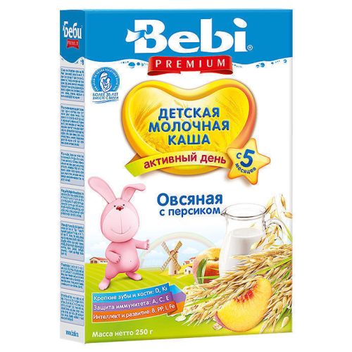 Каша Kolinska Bebi Premium молочная овсяная с персиком с 5 месяцев 250 г в Киеве : цены, характеристики.  - фото №1 Каша Kolinska Bebi Premium молочная овсяная с персиком с 5 месяцев 250 г в Киеве : цены, характеристики.