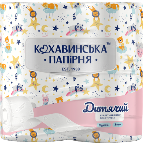 Бумага туалетная Кохавинська папирня детская 3 слоя, 4 шт. в городе Глобино : цены, характеристики.  - фото №1 Бумага туалетная Кохавинська папирня детская 3 слоя, 4 шт. в городе Глобино : цены, характеристики.