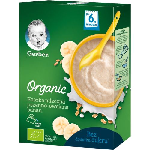 Каша безмолочная Gerber Organic пшенично-овсяная с бананом с 6 месяцев 240 г в городе Софиевка : цены, характеристики.  - фото №1 Каша безмолочная Gerber Organic пшенично-овсяная с бананом с 6 месяцев 240 г в городе Софиевка : цены, характеристики.