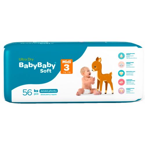 Підгузки BabyBaby Soft Premium Ultra Dry Midi 3 (4-9кг), 56 шт. в місті Богородчани : ціни, характеристика.  - фото №1 Підгузки BabyBaby Soft Premium Ultra Dry Midi 3 (4-9кг), 56 шт. в місті Богородчани : ціни, характеристика.