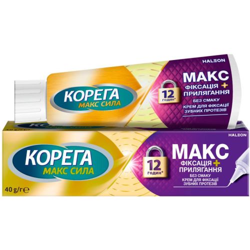Крем Корега (Corega) для фиксации зубных протезов МАКС фиксация + прилегание, без вкуса, 40 г в городе Вышгород : цены, характеристики.  - фото №1 Крем Корега (Corega) для фиксации зубных протезов МАКС фиксация + прилегание, без вкуса, 40 г в городе Вышгород : цены, характеристики.