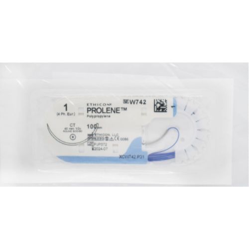 Пролен 1,0 40 мм 1/2 с 100 см (W742) купить - фото №1 Пролен 1,0 40 мм 1/2 с 100 см (W742) купить