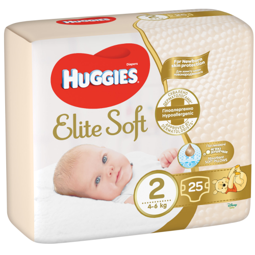Підгузники Huggies Elite Soft Newborn-2 (4-6 кг) 25 шт в місті Бориспіль : ціни, характеристика. - фото №1 Підгузники Huggies Elite Soft Newborn-2 (4-6 кг) 25 шт в місті Бориспіль : ціни, характеристика.