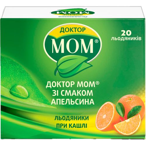 Доктор Мом льодяники при кашлі зі смаком апельсина 20 шт в місті Крюківщина : ціни, характеристика.  - фото №1 Доктор Мом льодяники при кашлі зі смаком апельсина 20 шт в місті Крюківщина : ціни, характеристика.