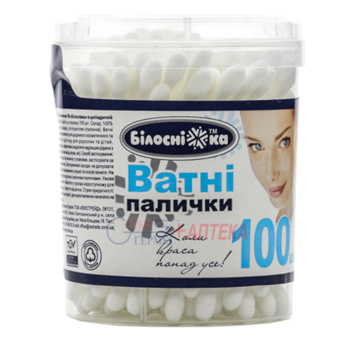 Ватні палички Білосніжка в циліндричній коробці №100 в місті Софіївка : ціни, характеристика.  - фото №1 Ватні палички Білосніжка в циліндричній коробці №100 в місті Софіївка : ціни, характеристика.
