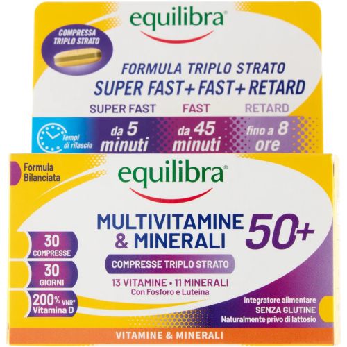 Дієтична добавка Equilibra (Еквілібра) з мультивітамінами та мінералами для людей 50+, таблетки №30 в аптеці - фото №1 Дієтична добавка Equilibra (Еквілібра) з мультивітамінами та мінералами для людей 50+, таблетки №30 в аптеці