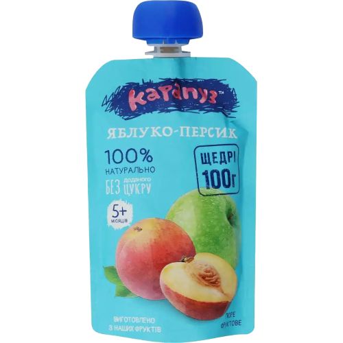 Пюре фруктове Карапуз Яблуко та персик 100 г в місті Глобине : ціни, характеристика.  - фото №1 Пюре фруктове Карапуз Яблуко та персик 100 г в місті Глобине : ціни, характеристика.