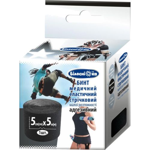 Бинт адгезивний Білосніжка еластичний 5 см х 5 м, чорний в місті Канів : ціни, характеристика.  - фото №1 Бинт адгезивний Білосніжка еластичний 5 см х 5 м, чорний в місті Канів : ціни, характеристика.