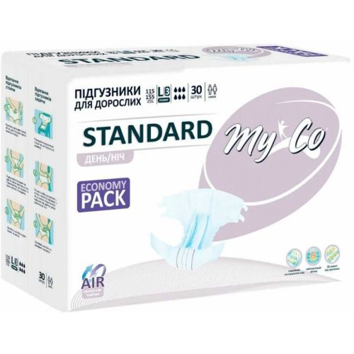 Подгузники для взрослых MyCo Standard р.L/3 30 шт. в городе Вышгород : цены, характеристики.  - фото №1 Подгузники для взрослых MyCo Standard р.L/3 30 шт. в городе Вышгород : цены, характеристики.
