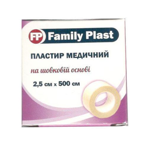 Пластир FamilyPlast медичний на шовковій основі 2,5 см х 500 см в місті Канів : ціни, характеристика.  - фото №1  Пластир FamilyPlast медичний на шовковій основі 2,5 см х 500 см в місті Канів : ціни, характеристика.